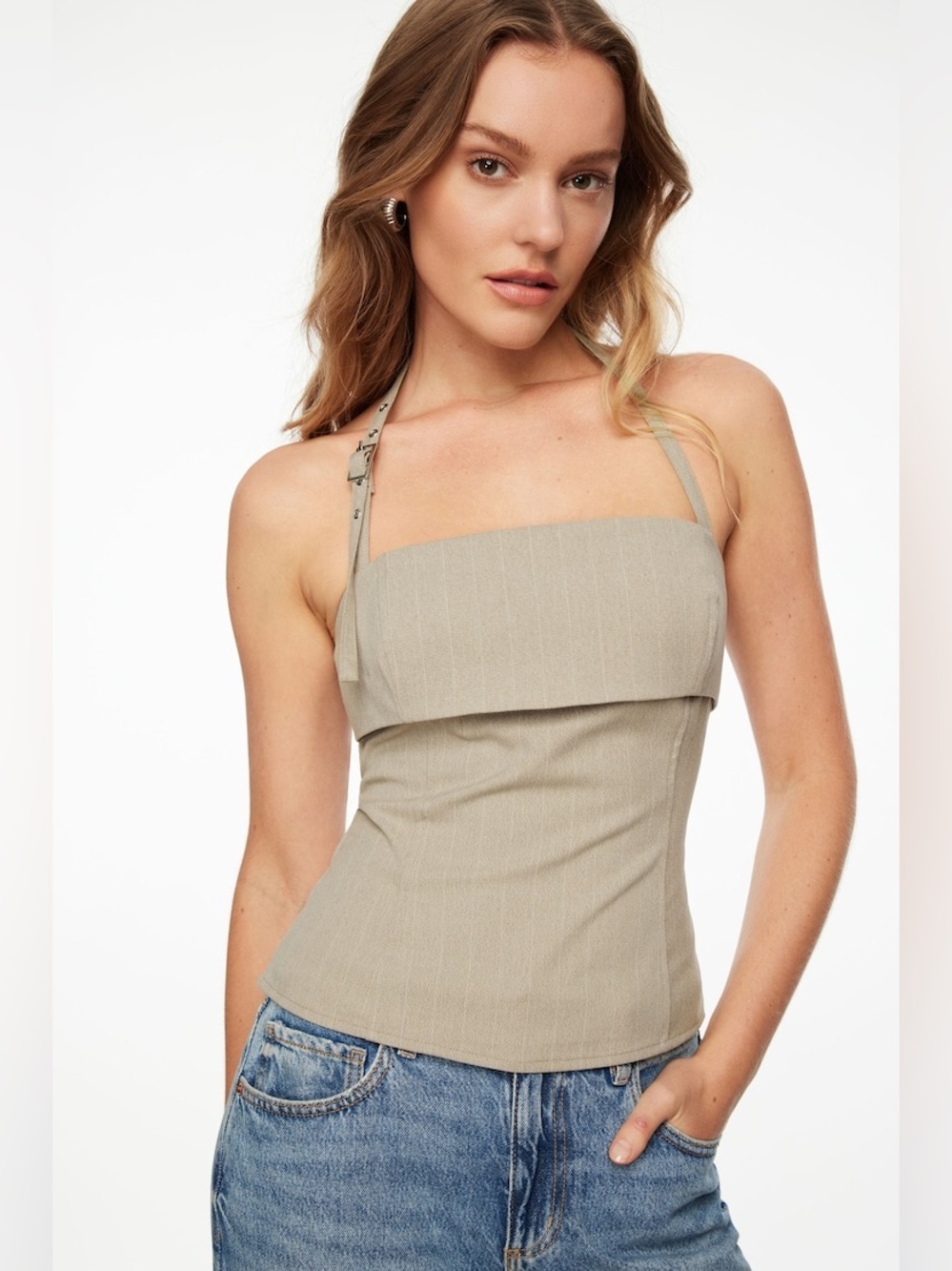 Dynamite Khaki Halter Square-Neck Camisole